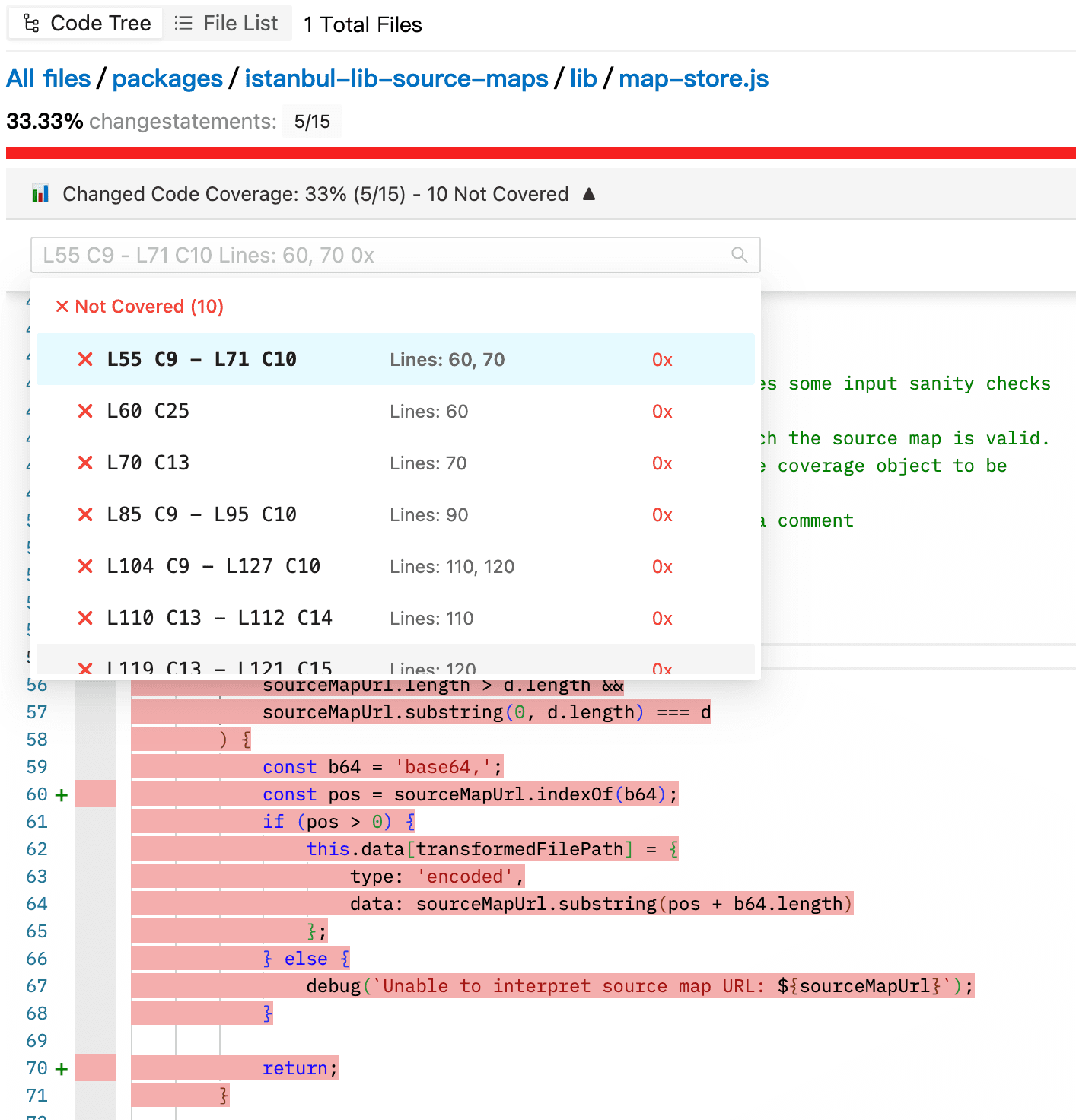 变更覆盖率报告界面